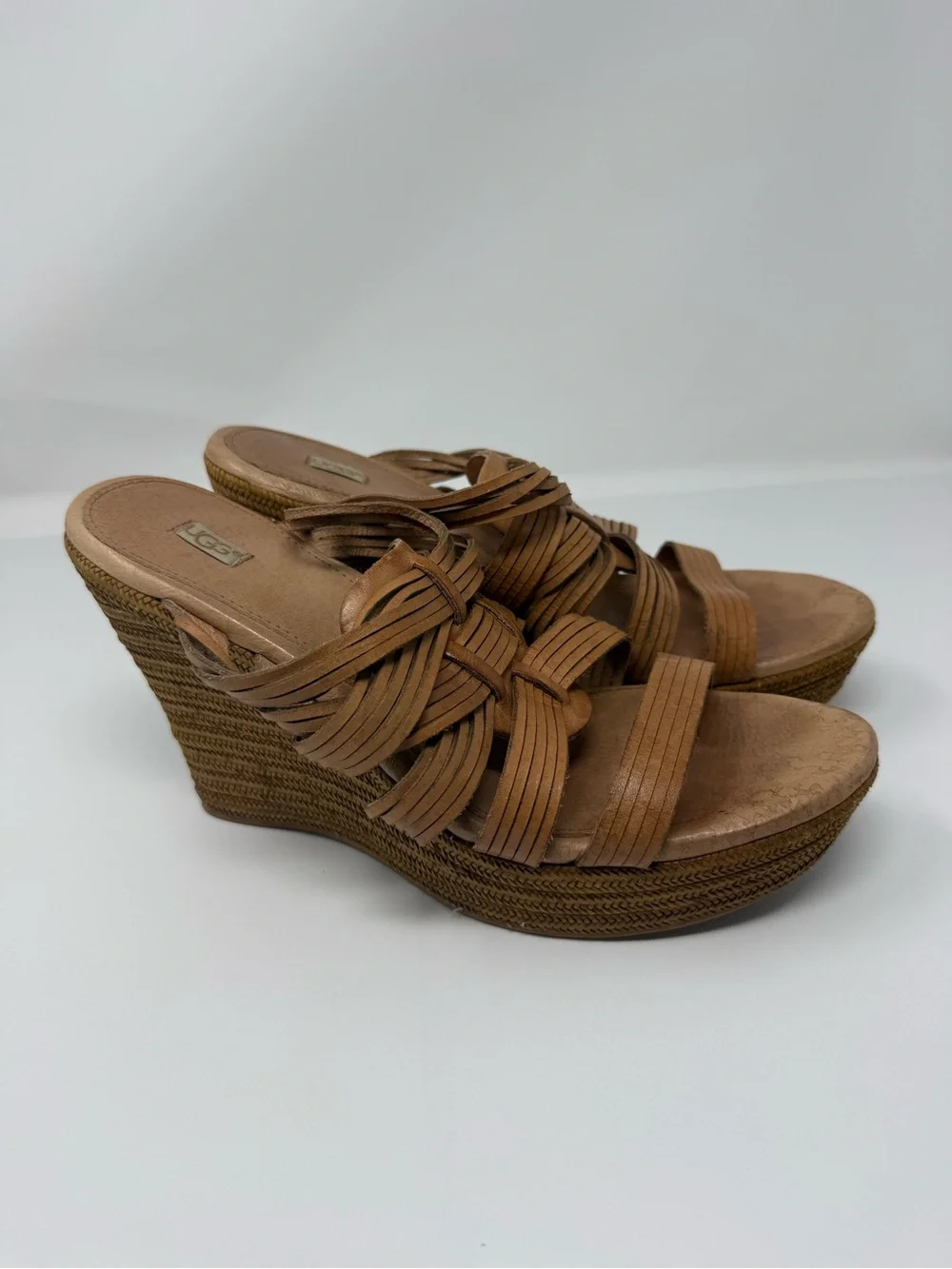 UGG Women's Brown Braided Wedge Sandals size 9